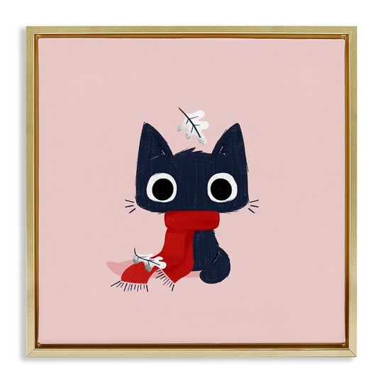 Stupell Industries Little Kitten in Scarf Floating Frame Design by Sarah Hickman